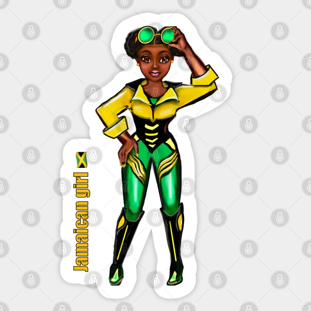 Anime Manga Jamaican sunshades yellow background - dressed in the colors colours of Jamaican flag in black green and gold inside a heart shape Sticker by Artonmytee